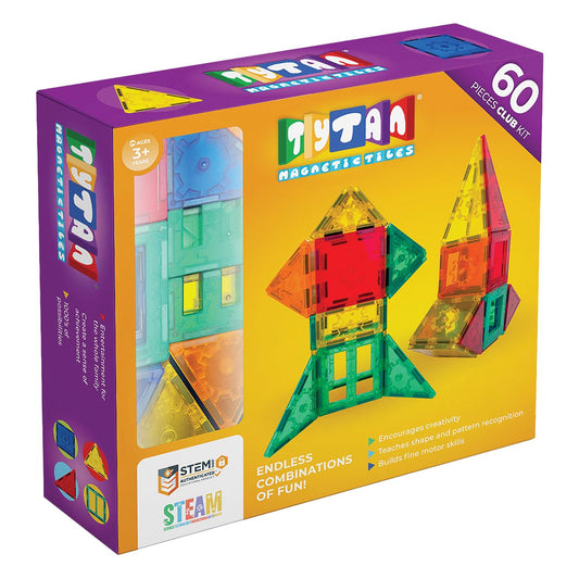 Tytan Magnetic Building Tiles for Kids with STEM Certification - 60 Pieces