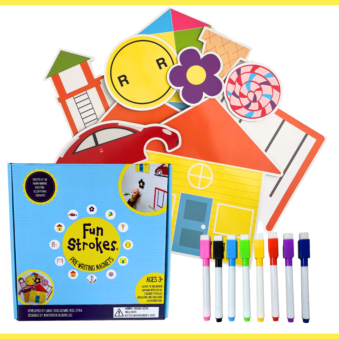 Fun Strokes Book (Paperback) and Pre-writing Magnets Bundle