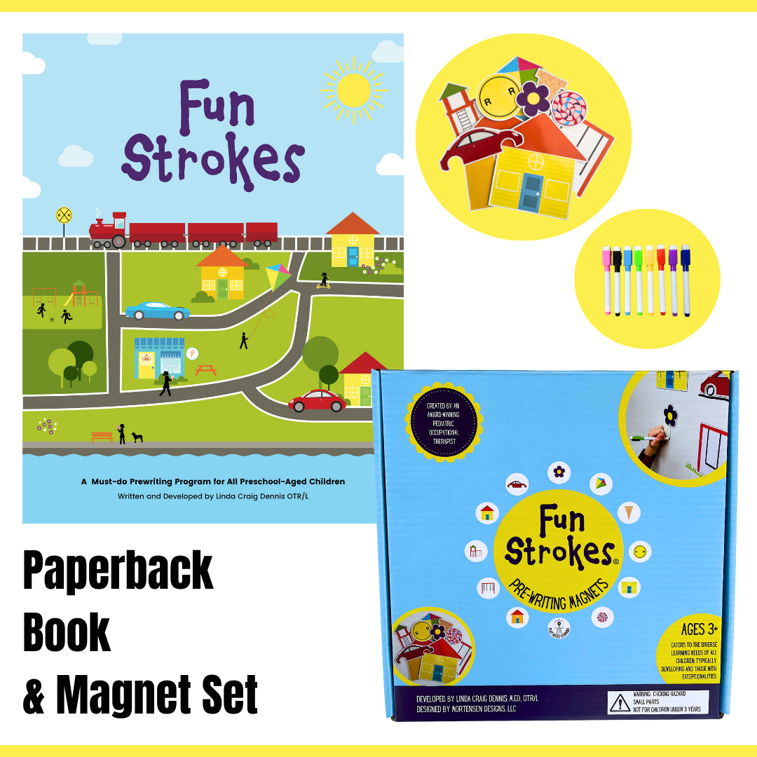 Fun Strokes Book (Paperback) and Pre-writing Magnets Bundle