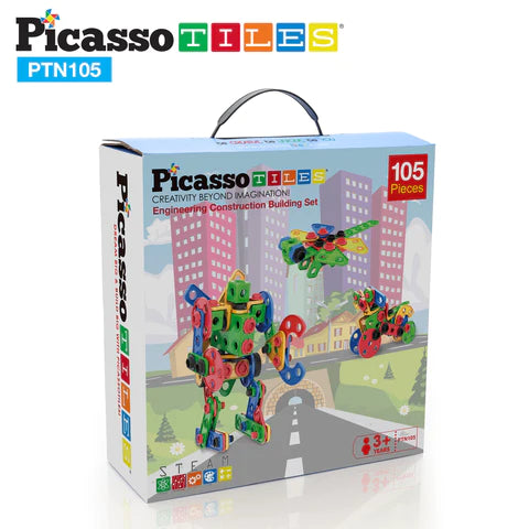 PicassoTiles 105pc Engineering Construction Set with Power Drill