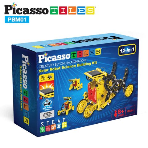 PicassoTiles 12-in-1 STEM Kids Solar Powered Space Robot Science Kit PBM01