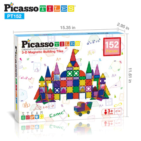 PicassoTiles 152pcs Clear Magnetic Tiles Set