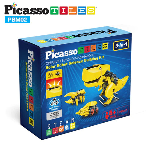 PicassoTiles 3-in-1 STEM Kids Solar Powered Dinosaur Robot Science Kit PBM02