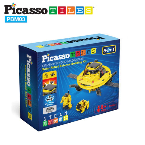 PicassoTiles 6-in-1 STEM Kids | Robô Espacial Movido a Energia Solar