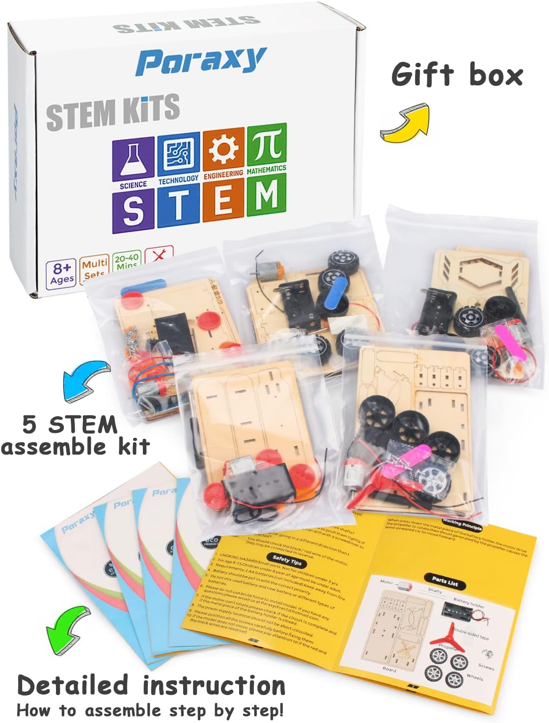 5 in 1 STEM Kits, Wooden Model Car Kits, STEM Projects for Kids Ages 8-12,  Gifts